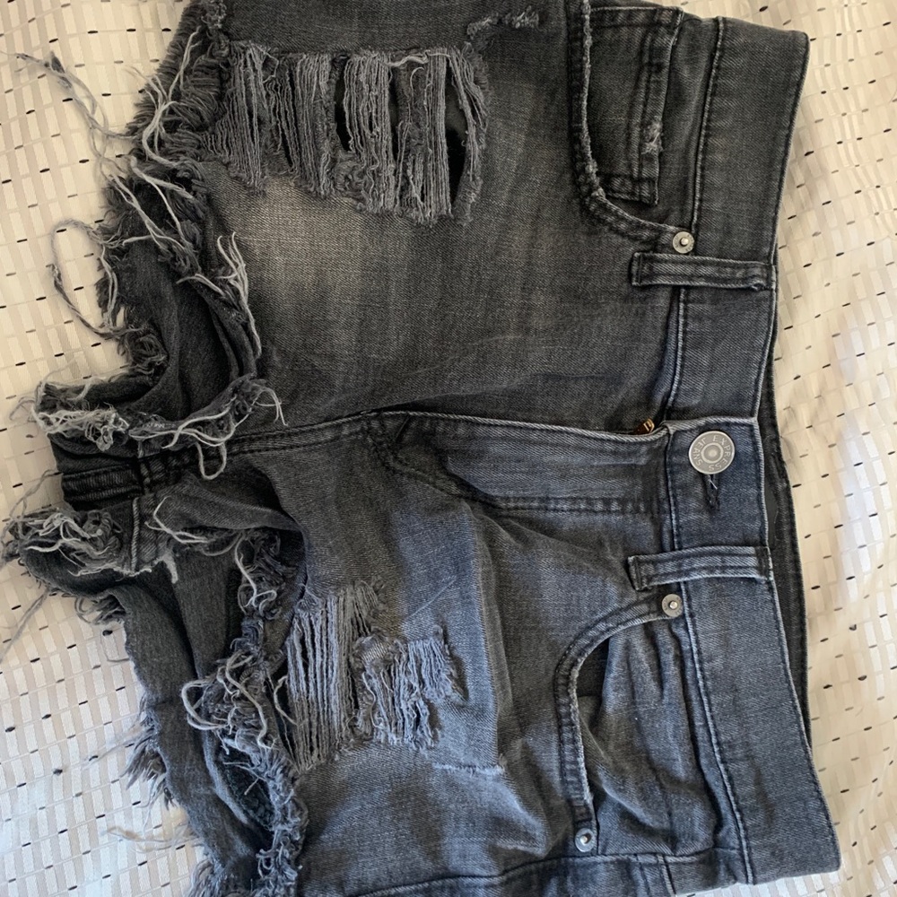 Distressed Black Shorts